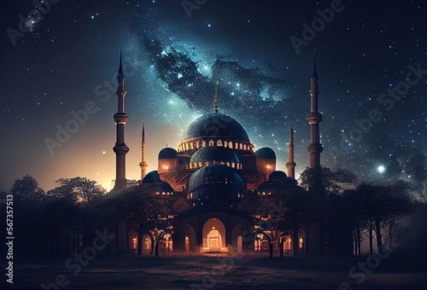 Obraz Blue mosque at night, Generative Ai