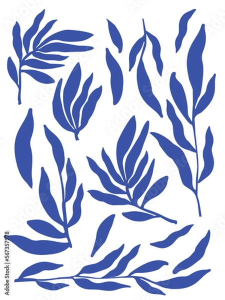 Fototapeta Decorative wallpaper with branches in blue tone. Delicate, blue-toned pattern with botanical elements. Nature-inspired poster for accent wall. Wall decor and mural for nursery. Twigs background.
