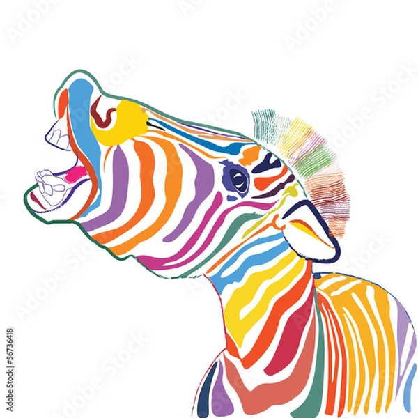 Fototapeta a happy emotional multicolored zebra, vector