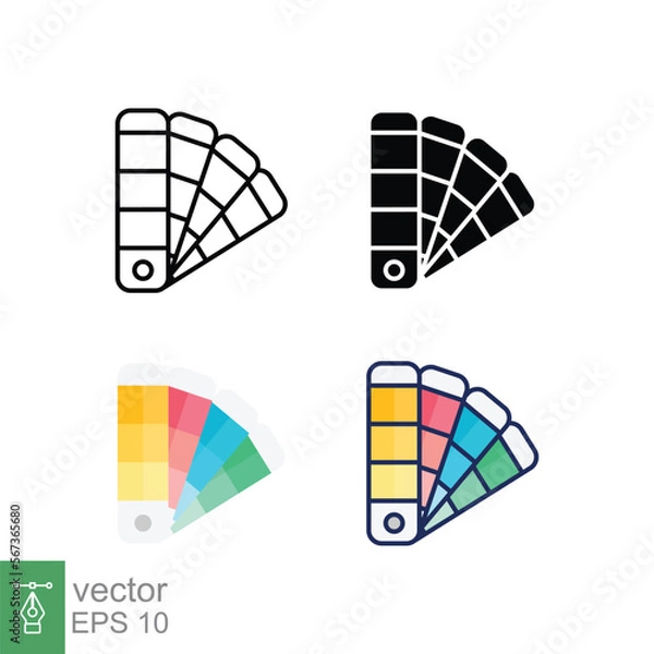 Obraz Color palette icon in different style. Colored and black color chart vector icons designed in filled outline, line, glyph and solid style. Vector illustration isolated on white background. EPS 10.