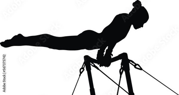 Obraz girl gymnast exercise on uneven bars gymnastics black silhouette
