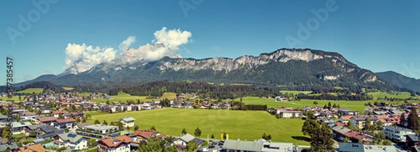 Fototapeta Gscheuerkopf peak in Tirol, mountain in the Austrian, Sankt Johann in Tirol, Dron view, Panorama