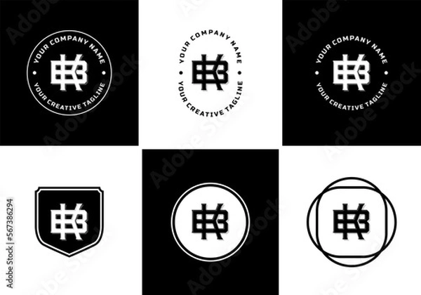 Fototapeta Letters BK or KB monogram template logo initial, badge design