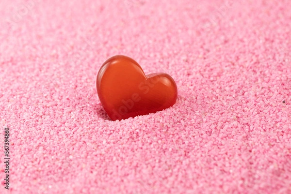 Obraz Red heart-shaped rocks on a pink beach