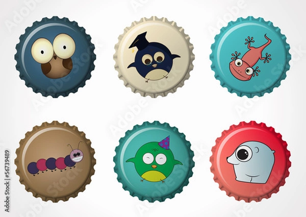 Obraz Vintage bottle caps set with animals