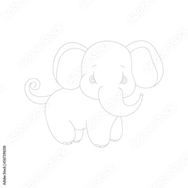Fototapeta Elephant one-line drawing with coloring pages