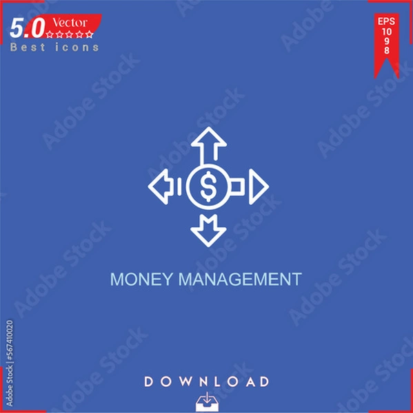 Fototapeta MONEY icon vector on blue background. Simple, isolated, flat icons, icons, apps, logos, website design or mobile apps for business marketing management,
UI UX design Editable stroke.EPS10