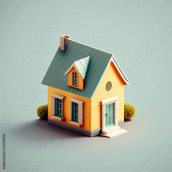 Fototapeta Miniature minimalistic house icon in vector illustrative style, for housing market and real estate, generative ai