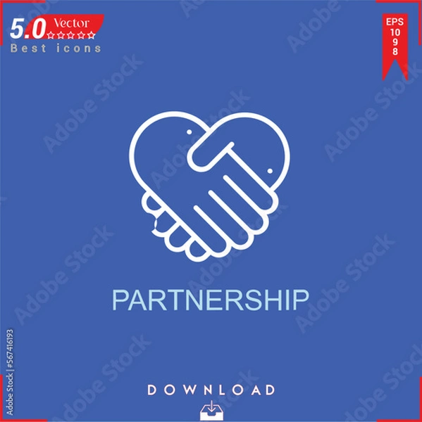 Fototapeta PARTNERSHIP icon vector on blue background. Simple, isolated, flat icons, icons, apps, logos, website design or mobile apps for business marketing management,
UI UX design Editable stroke.EPS10