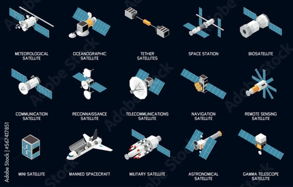 Obraz Isometric Satellites Set