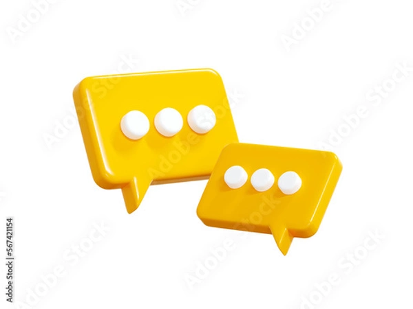 Obraz Chat 3d render - two yellow speech bubbles with text symbol.
