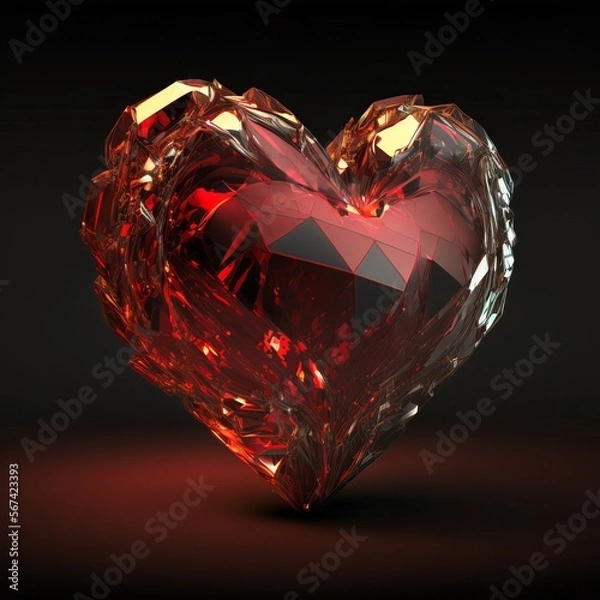 Fototapeta Red crystal in the shape of a heart made with generative ai