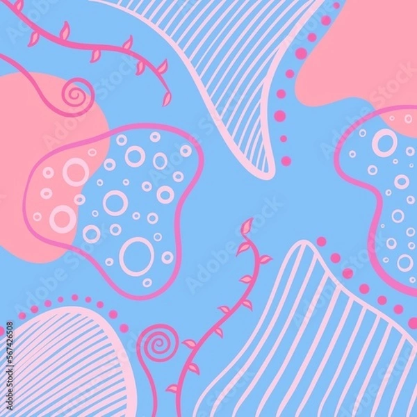 Obraz Abstract and minimal art, leaves and plant growing, modern blue background