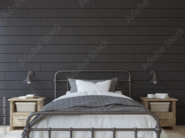 Obraz Modern farmhouse bedroom. 3d render.