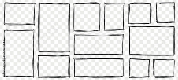 Fototapeta Rectangle frame line. square shape outline on hand draw style. vector illustration isolated