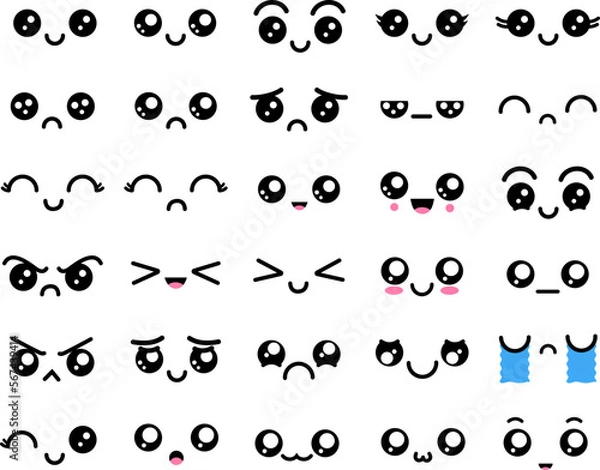 Obraz Bring life to your designs with this Set of 30 Vector Kawaii Eyes and Mouth Illustrations. Perfect for character creation, branding, animations, and more. These high-quality illustrations 