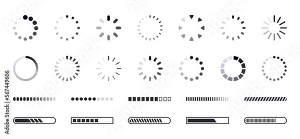 Obraz Loading icon set. Load circle icons. Download indicator sign. Progress loading bar. Upload symbol. Loader icon. Vector illustration.