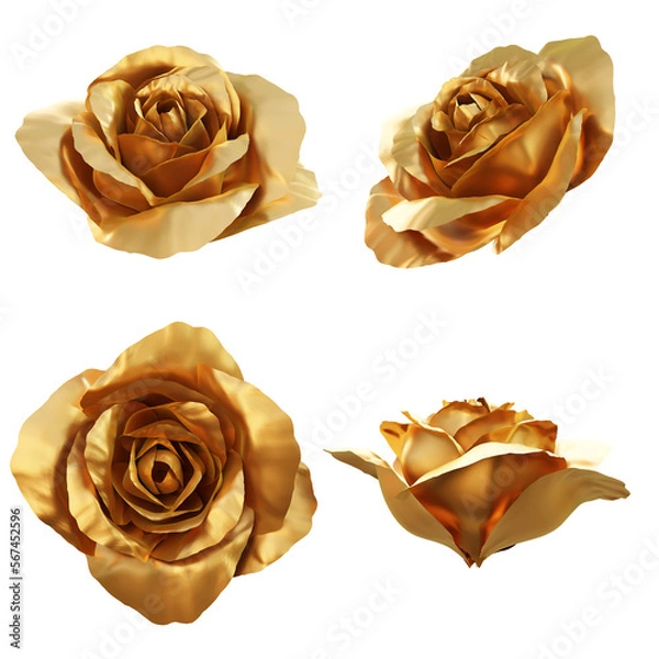 Obraz Set of golden rose flower buds 3d render isolated
