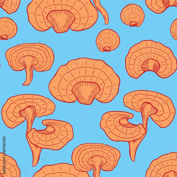 Obraz Seamless pattern with hand drawn reishi. Ganoderma mushroom background. Vector illustration.