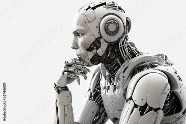 Fototapeta Thinking robot,white humanoid robot Thinking ,isolated white background, Generative ai

