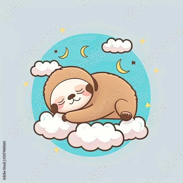Obraz Tired childish raccoon sleeping on a comfortable cloud. Generative AI