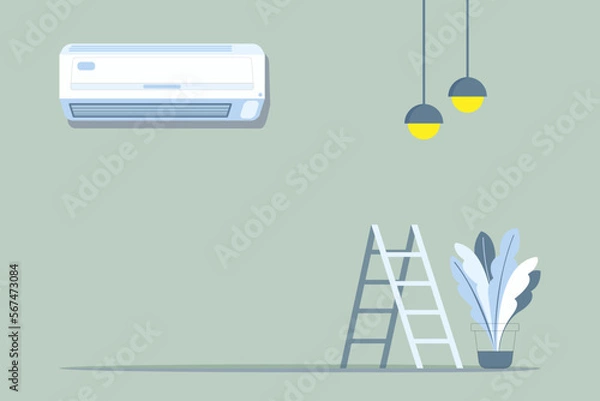Obraz Air conditioner background isolated on green background. Adjusting the room temperature to cool. Vector illustrations in flat design. 