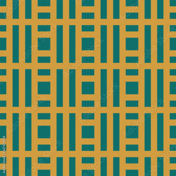 Fototapeta seamless green victorian geometric pattern with yellow mosaic ornament