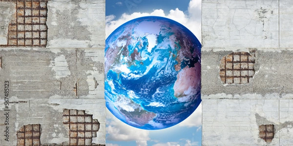 Obraz Through a cracked concrete wall you can see the world - freedom concept with elements furnished by NASA