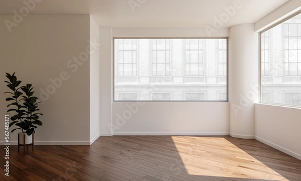 Fototapeta Illustration 3D rendering large luxury modern bright interiors Living room mockup computer digitally generated image