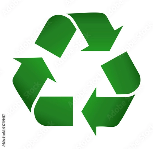 Obraz The universal recycling symbol. 
Three folded green arrows that form a triangle. Zero waste vector illustration.