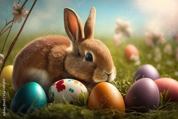 Fototapeta Easter bunny and Easter eggs