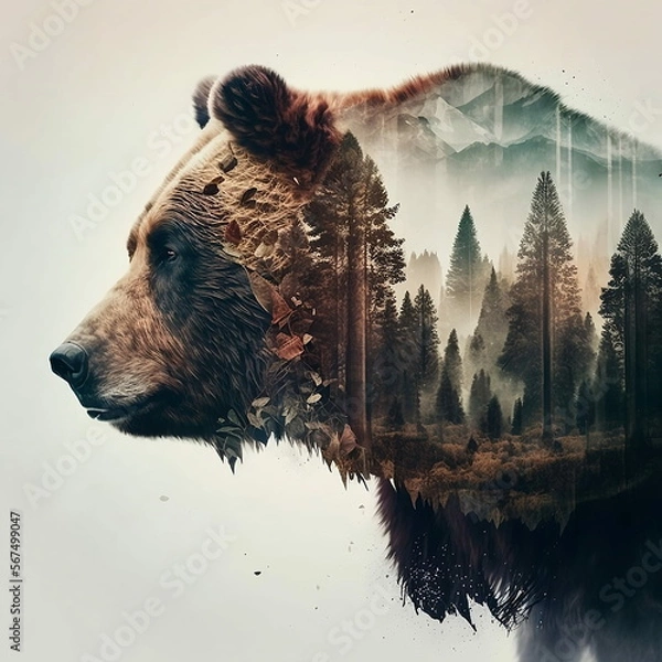 Obraz bear head, bear in the forest, mountains
