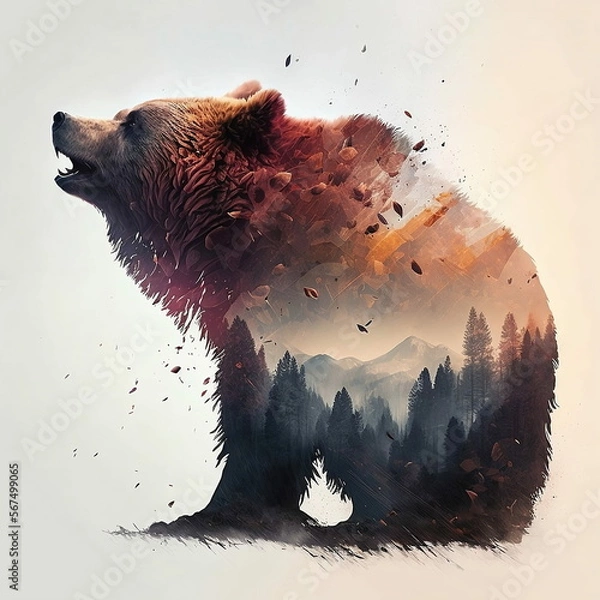 Obraz roaring bear in the forest