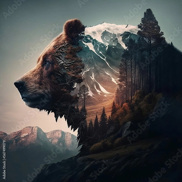 Obraz bear in the forest, mountain