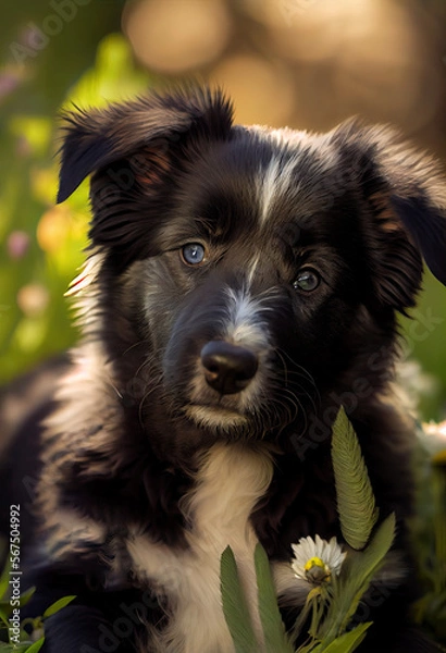Fototapeta Croatian Sheepdog puppy in the garden, generative AI