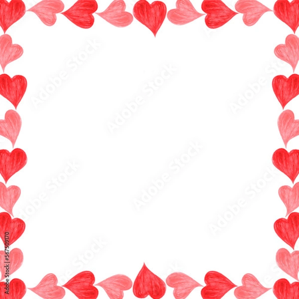 Obraz Trendy abstract art template with square frame of watercolor pink hearts. Suitable for social media posts, postcards, invitations, mobile apps, banners, wallpapers, web ads and pages and more. 