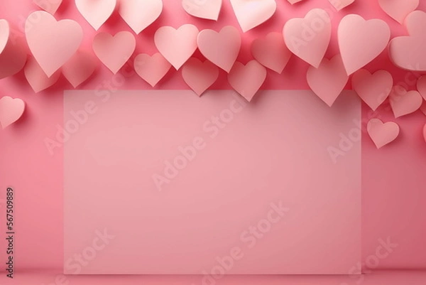 Obraz Valentine day greeting concept. Red hearts frame on blue background top view. Flat lay style