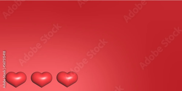 Obraz 3d rendering hearts on red widescreen background for Valentines day