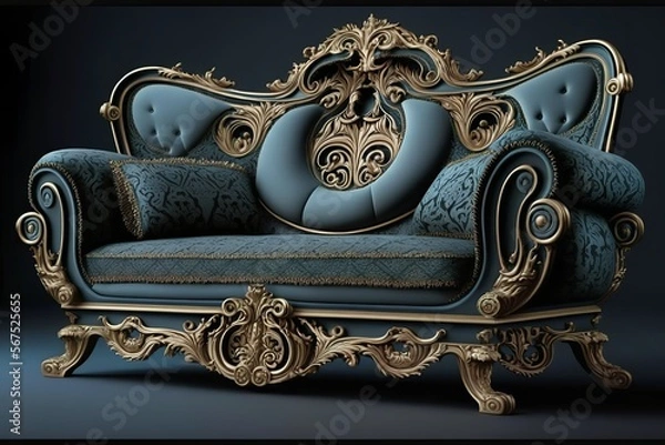 Obraz luxury antique sofa, interior, blue and gold colour