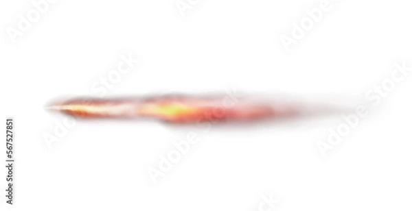 Fototapeta Transparent realistic fire smoke car or rocket. Isolated. White red missile or bullet trail. Space rocket launch trail. Jet aircraft track. Fire burst, explosion. Png