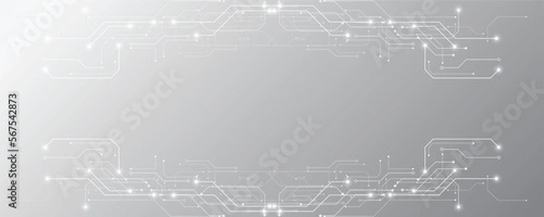 Obraz Grey white Abstract technology background, Hi-tech digital connect, Communication, High technology concept, Science background