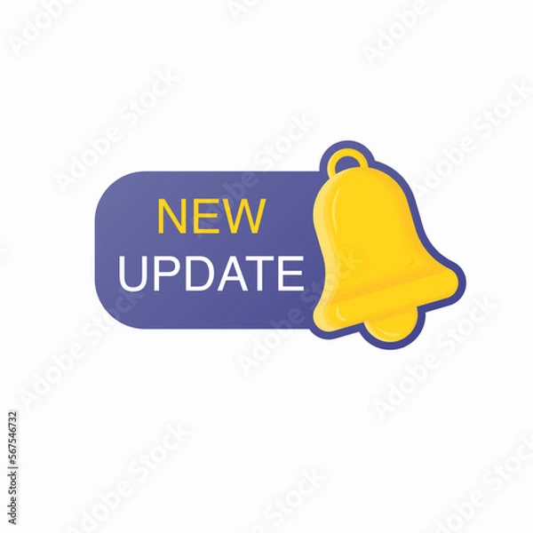 Obraz Round Label Set With Text New Update. New update with bell. Modern banner with notification bell. Announcement for new update. Vector illustration. Vector illustration