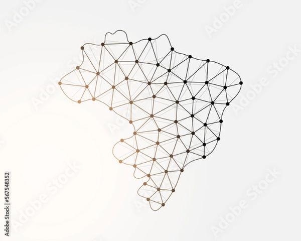 Fototapeta Brazil low poly symbol with connected dots. Brazil map design vector illustration. Country map polygonal wireframe illustration for website design