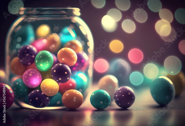 Fototapeta Vibrant AI-Generated Easter: A Glowing Pastel Background of Colorful Eggs and Glitter