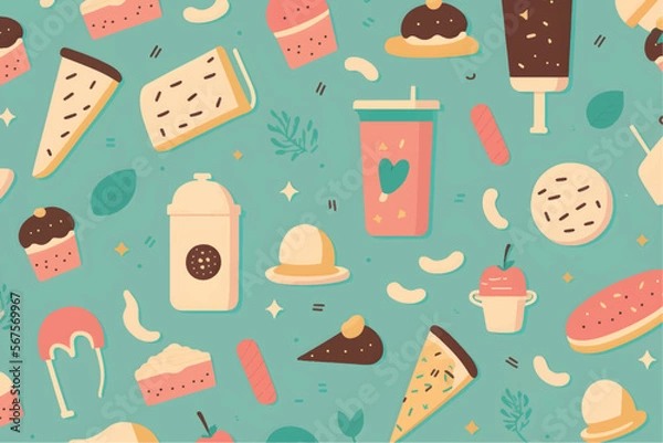 Obraz diner and cafeteria food pattern, soft colors, modern design