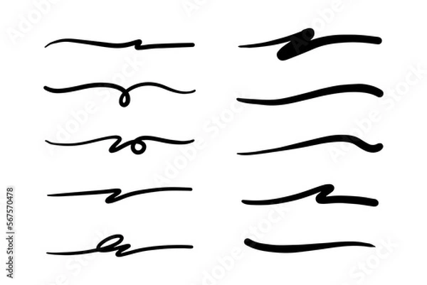 Fototapeta strokes, underlines, highlighter marker strokes, wave brush marks.