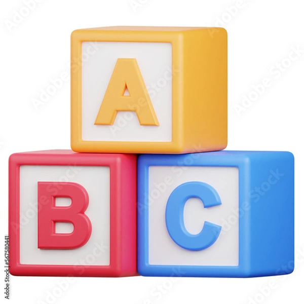 Obraz 3D Render Alphabet Blocks Icon, illustration isolated on white background, suitable for website, mobile app, print, presentation, infographic, and other projects.