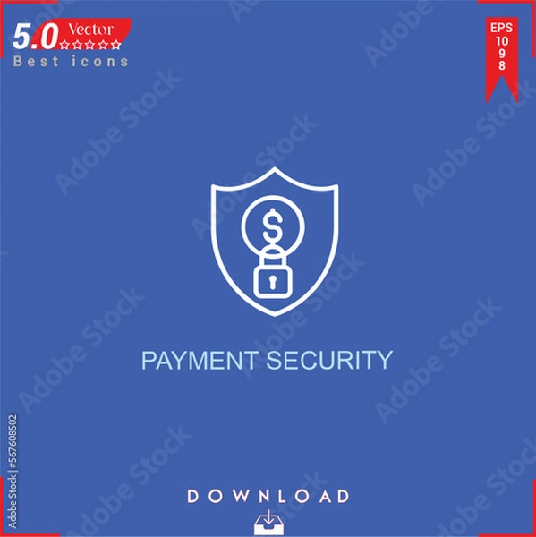 Fototapeta  PAYMENT SECURITY icon vector on blue background. Simple, isolated, flat icons, icons, apps, logos, website design or mobile apps for business marketing management,
UI UX design Editable stroke.EPS10