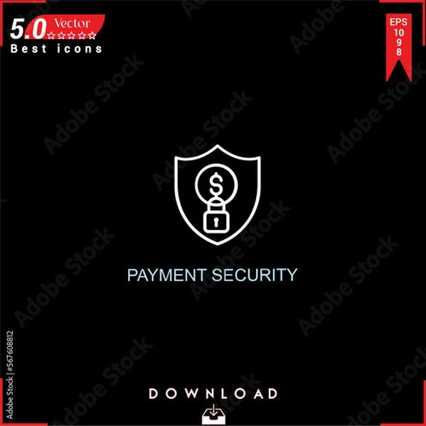 Fototapeta  PAYMENT SECURITY icon vector on black background. Simple, isolated, flat icons, icons, apps, logos, website design or mobile apps for business marketing management,
UI UX design Editable stroke.EPS10