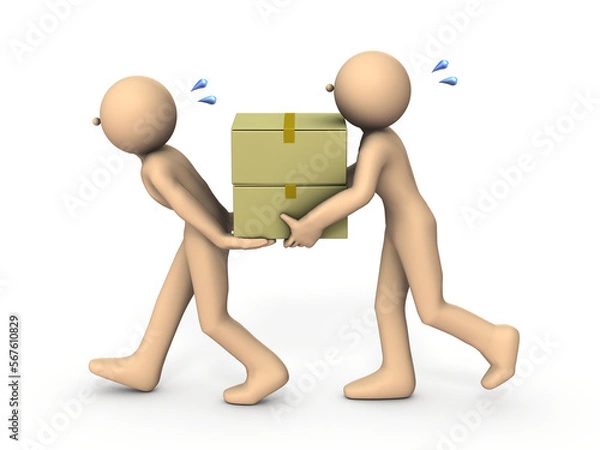 Obraz ダンボールを協力して運ぶ二人のキャラクター